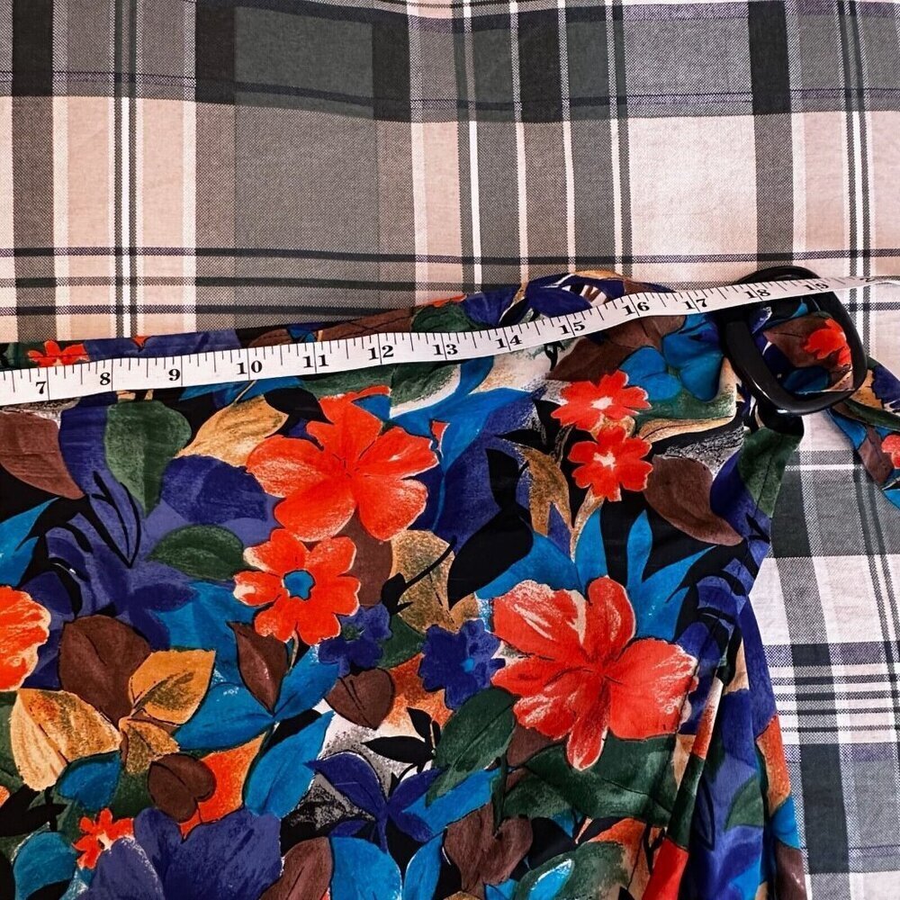 Vintage Express Skirt Womens Sz 9 Silk Blue Multicolor Floral Wrap Maxi Y2K 90s - Picture 11 of 12